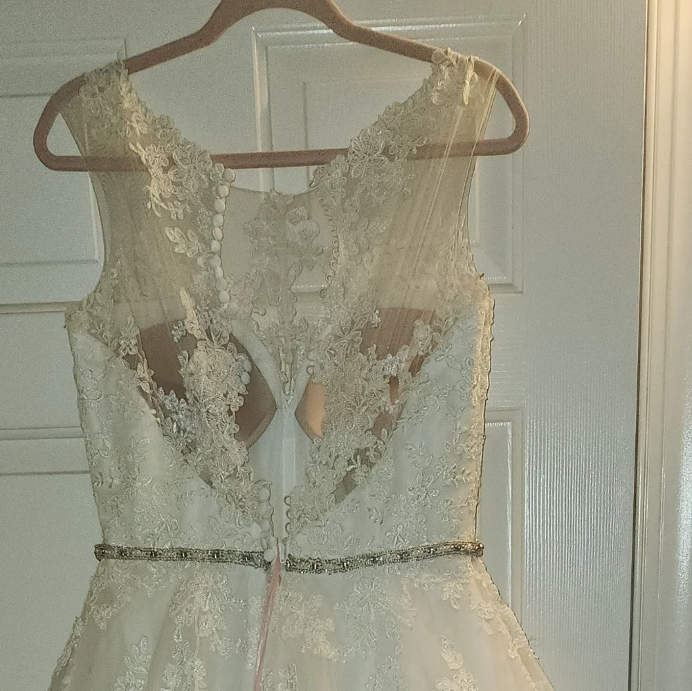 NWT! REBECCA INGRAM WEDDING DRESS ! (ONE PEARL IS MISSING ON THE SWAROVSKI BELT) - Picture 12 of 16